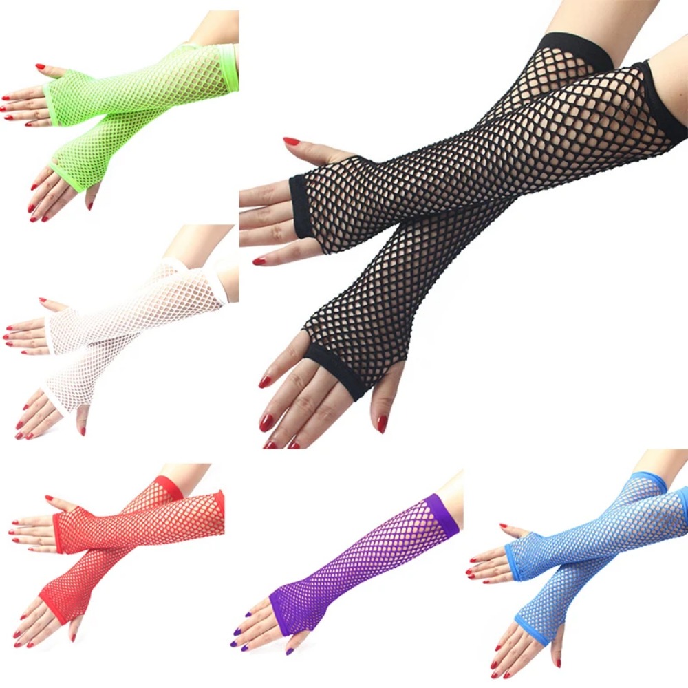 Fingerless Glove Knit - Neon Fishnet Long Fingerless Gloves for