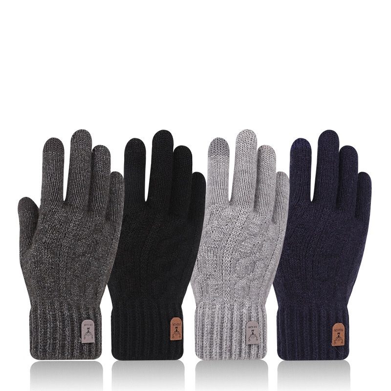 Wool Glove Lined - Men Winter Warm Wool Knitted Gloves
