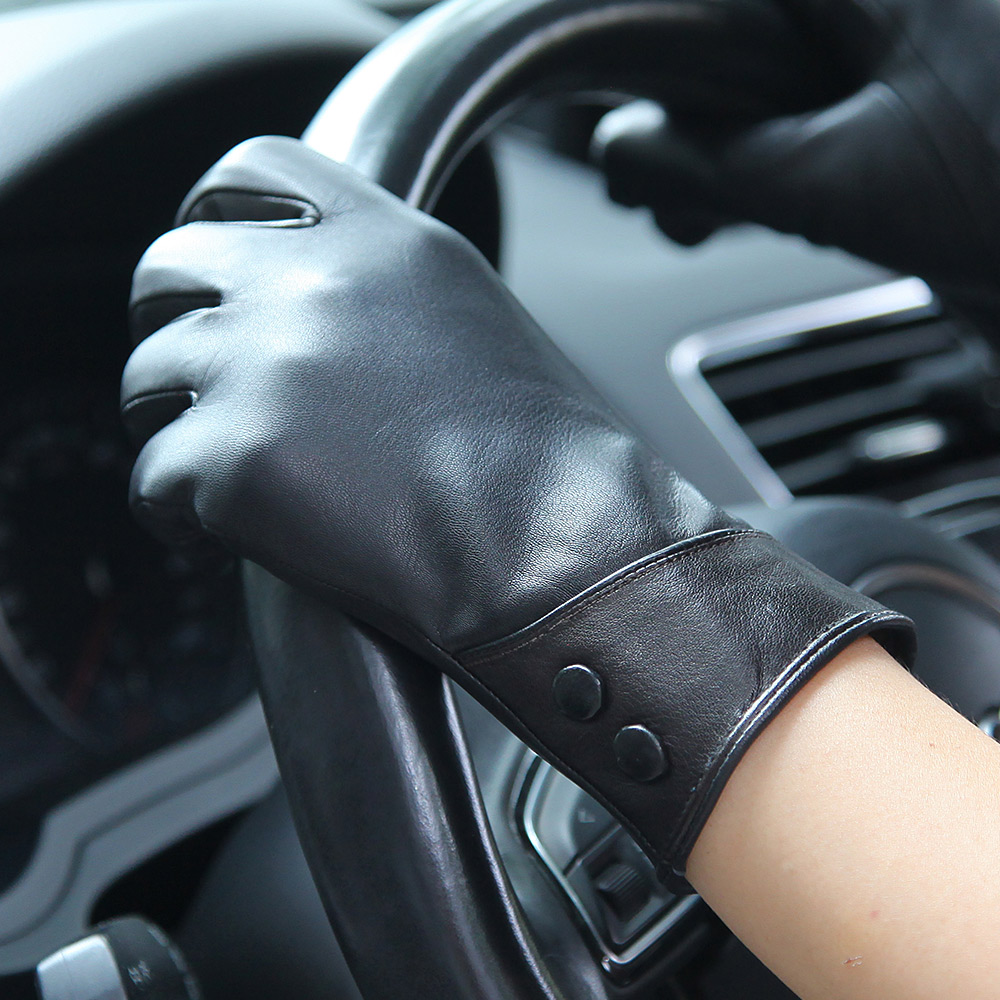 Fashion Black Real Leather Glo - Wool Glove Lined review and price