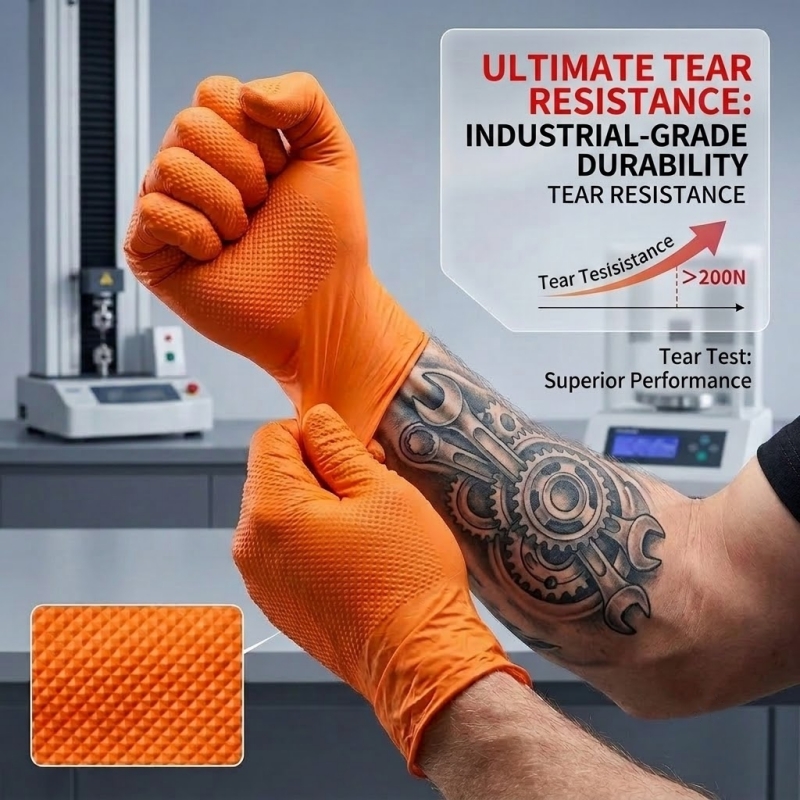 Heavy Duty Orange Nitrile Glov - Nitrile Mechanic Glove review and price