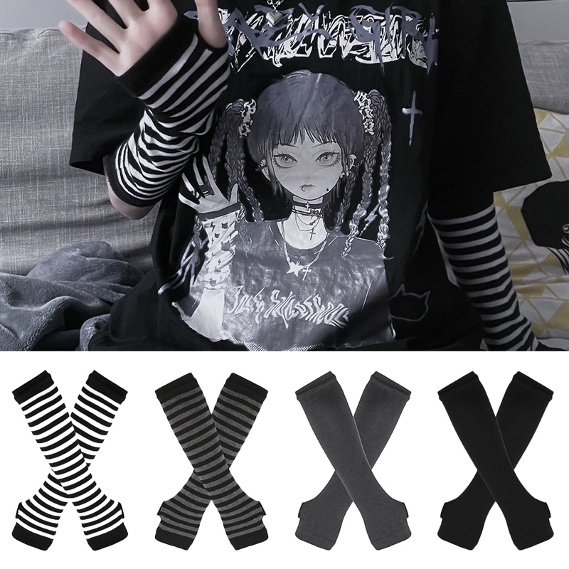 Women Long Sleeve Gothic Strip - Fingerless Glove Knit review and price
