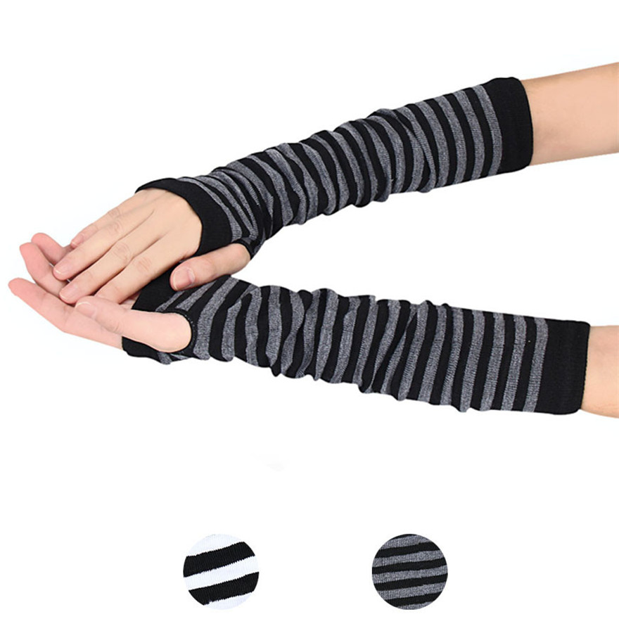 Women Long Sleeve Gothic Strip - Fingerless Glove Knit review and price